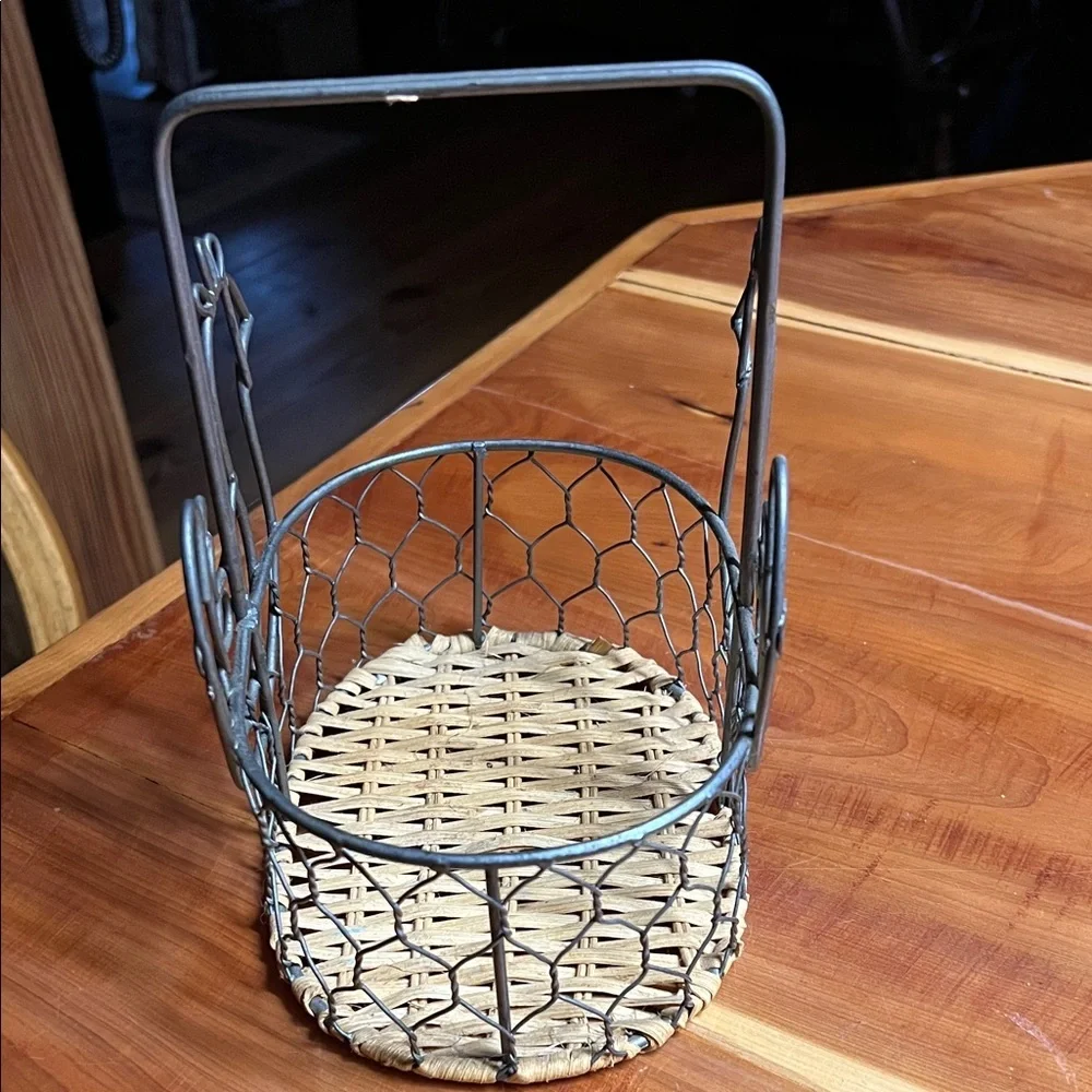 Rustic Wire Hen Basket with Woven Base - Gray